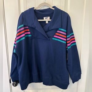 Lands' End Serious Sweats Striped Collared Pullover Sweatshirt 2X